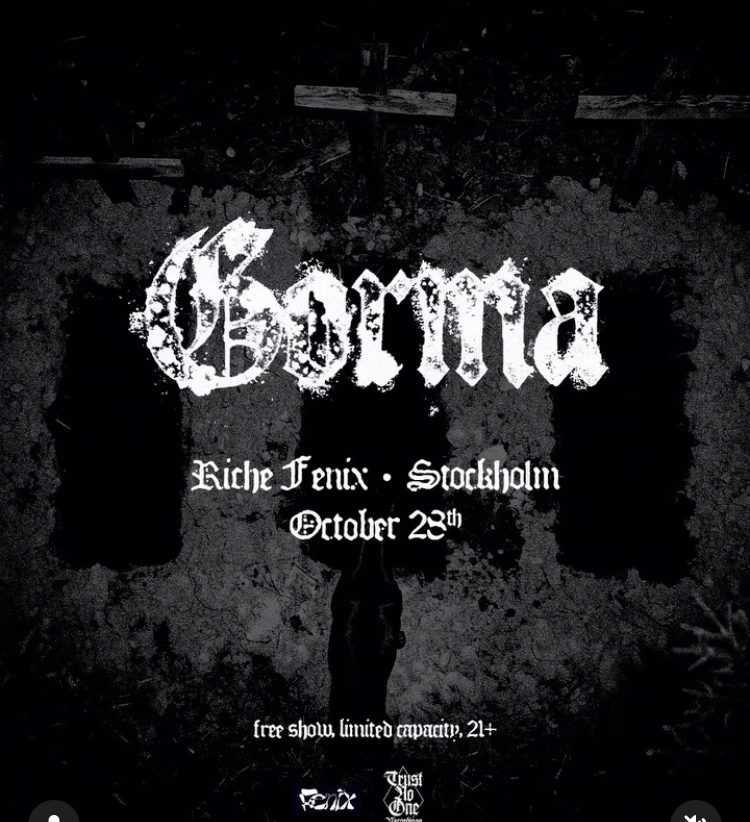 Gorma live at Riche Fenix, Stockholm 28 Oct 2026 — gig poster